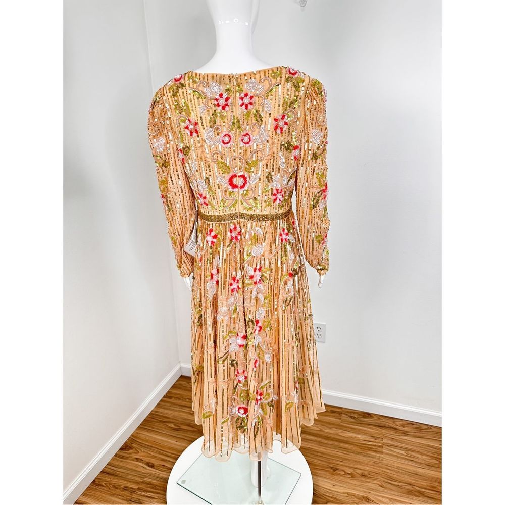 🔥🔥 Mac Duggal Long Sleeve Floral Beaded MIDI Dress Size 14 - Picture 8 of 12